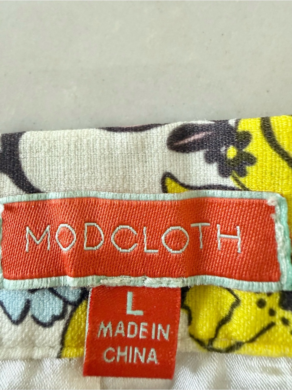 ModCloth Floral Pleated Skirt Linen Look Retro Large Yellow Pink Blue - Picture 3 of 6